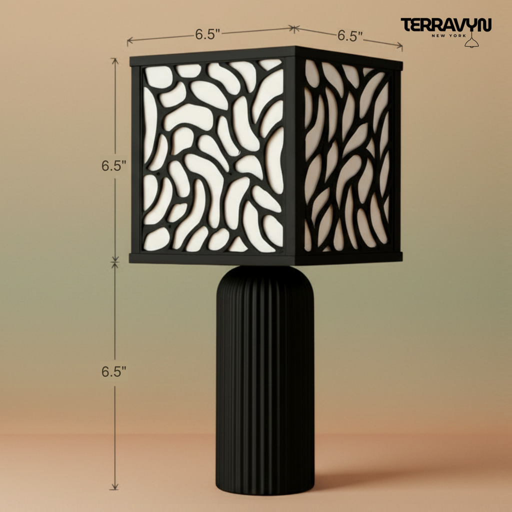 Zenaura Lamp – Modern Table Lamp, Organic Pattern Shade, Minimalist Black Desk Lamp, Ambient Lighting
