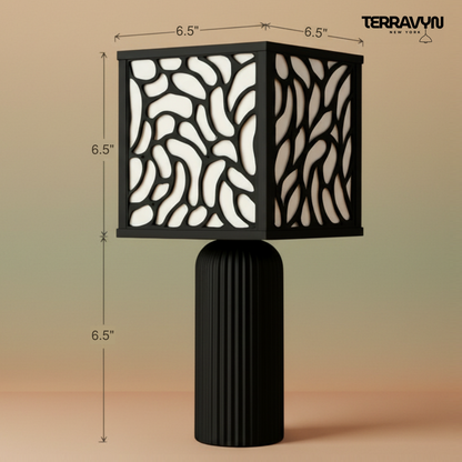 Zenaura Lamp – Modern Table Lamp, Organic Pattern Shade, Minimalist Black Desk Lamp, Ambient Lighting
